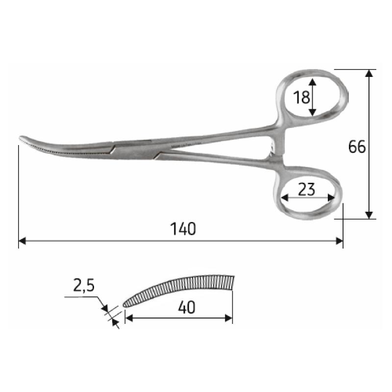 Затискач судинний зігнутий Rochester-Pean, 14 cм. Surgicon